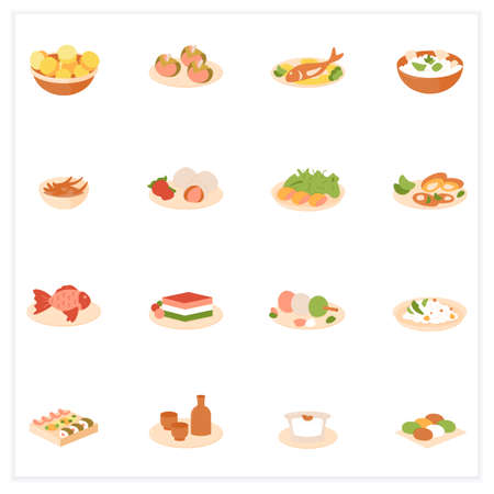 Japanese food flat iconsのイラスト素材