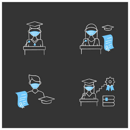 Graduation chalk icons setのイラスト素材