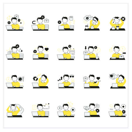 Workaholic flat icons setのイラスト素材