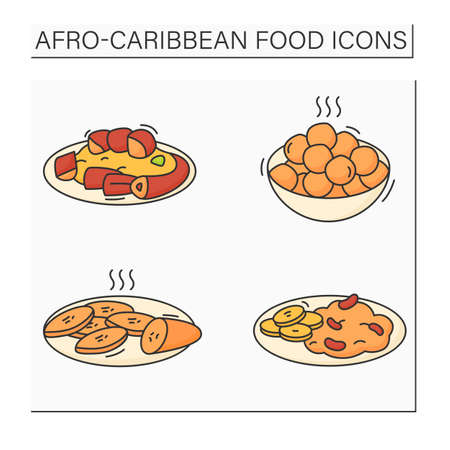 Afro-Caribbean food color icons setのイラスト素材