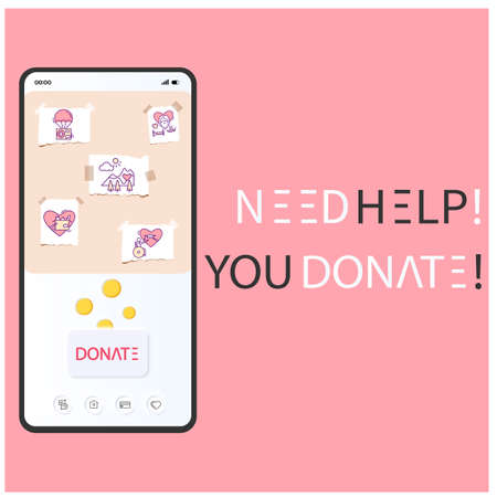 Donate online in smartphone app. Make donation.Mobile UI design vector elementのイラスト素材