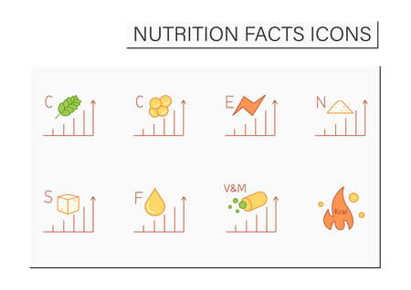 Nutrition facts color icons setのイラスト素材