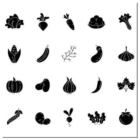 Vegetables glyph icons setのイラスト素材