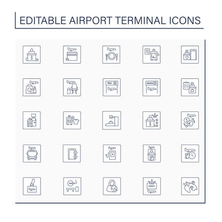 Airport terminal line icons setのイラスト素材
