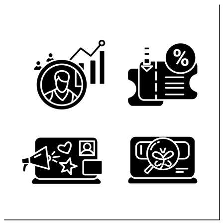 Customer attraction glyph icons setのイラスト素材