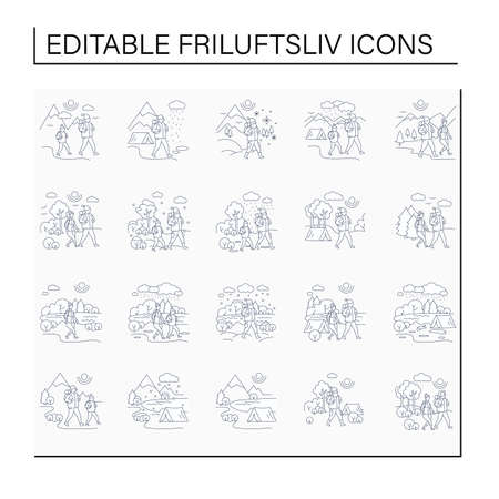 Friluftsliv line iconsのイラスト素材