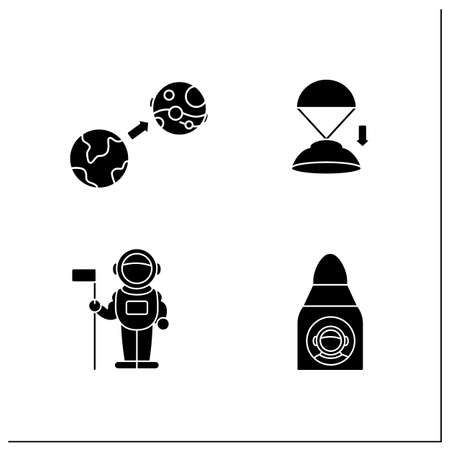 Mars landing glyph icons setのイラスト素材