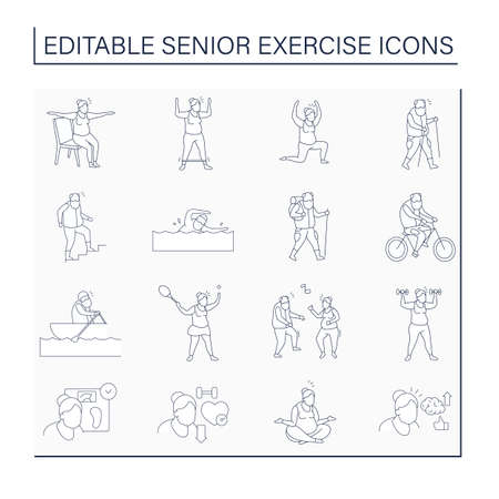 Senior exercise line icons setのイラスト素材