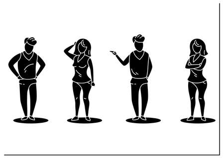 Different poses people glyph icons setのイラスト素材