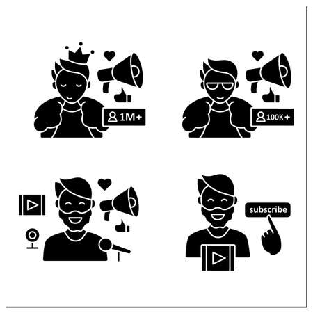 Influencer glyph icons setのイラスト素材