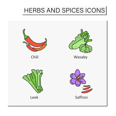 Herbs and spices color icons setのイラスト素材