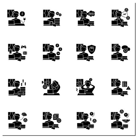 Remote work glyph icons setのイラスト素材