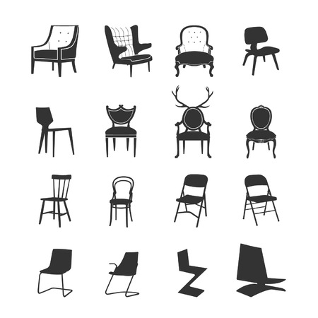 Set of design elements - 16 Various chairs silhouettes のイラスト素材