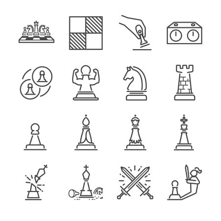 Chess line icon setのイラスト素材