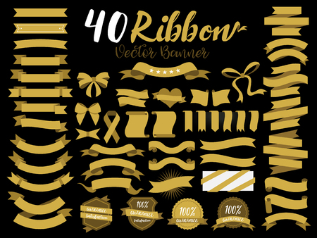 40 Gold Ribbon vector illustration with flat design. Included the graphic element as retro badge, guarantee label, sale tag, discount, sticker, template and more.のイラスト素材