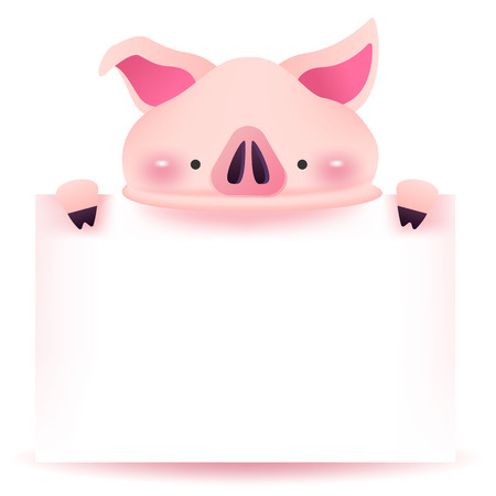 Cute pig character with blank signboard. 2019 Chinese New Year.のイラスト素材