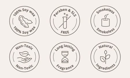 Scented candle-certified label. Special features symbol. Aroma candle unique selling point badge vector illustration. Perfect sign design for shop and sale banners.のイラスト素材