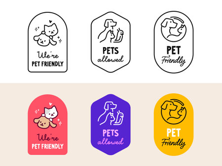 Pet-friendly label. Pet allowed badge vector illustration. Sign design for shop and advertising banners.のイラスト素材