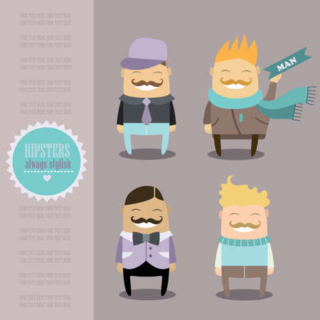 Funny cartoon characters set  Stylish guys always look cool  Hipster fashion and style Vector illustration のイラスト素材