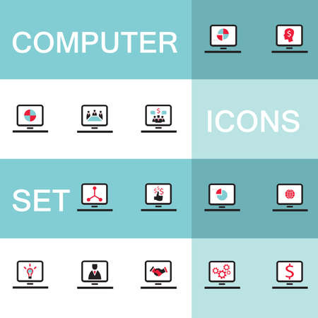 Set of 15 web icons for laptop computer electronics business theme Vector illustrationのイラスト素材