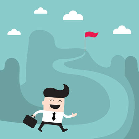 Businessman goes to the goal Success goal achievement business concept Vector illustrationのイラスト素材