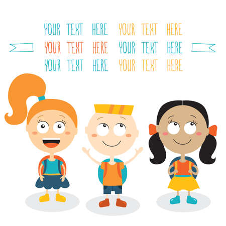 Group of happy children smiling on white background Back to school theme Vector cartoon charactersのイラスト素材