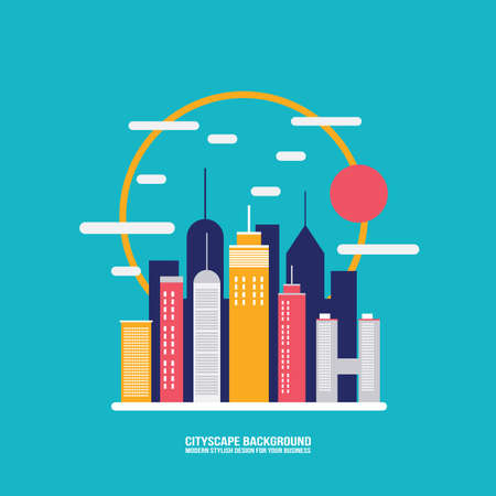 Cityscape background City building silhouettes Modern flat design style Vector illustrationのイラスト素材