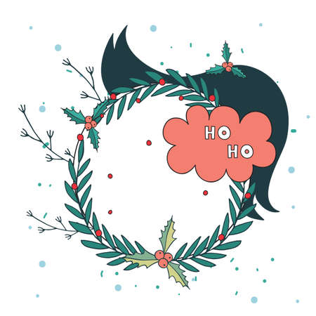 Christmas wreath New Year Holiday celebration template for your design Vector illustrationのイラスト素材