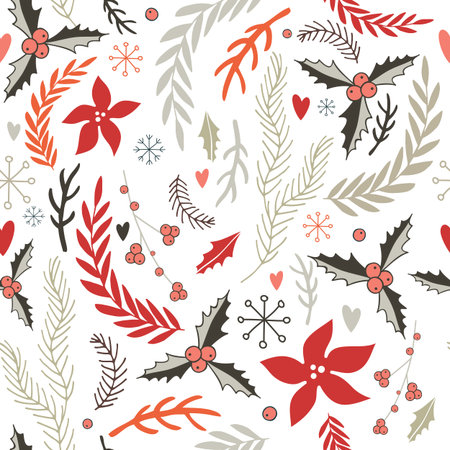 Hand drawn seamless background pattern Winter Christmas New Year style Vector illustrationのイラスト素材