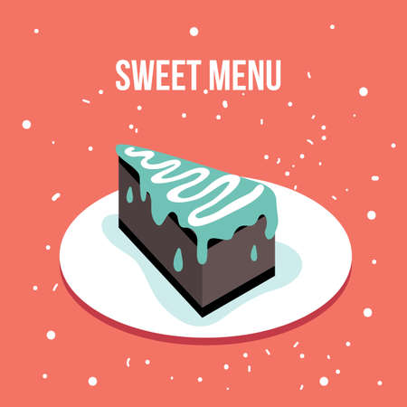 Delicious sweet cake dessert plate Modern cute flat design style Vector illustrationのイラスト素材