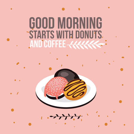 Delicious donuts on plate background Modern flat isometric design style Vector illustrationのイラスト素材