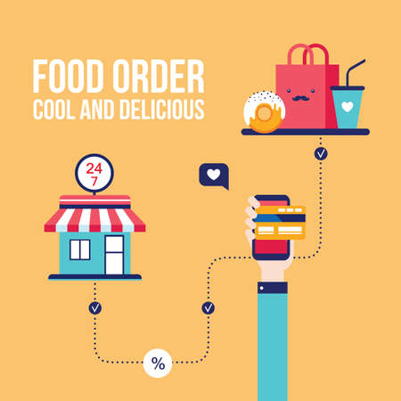 Food order Online shopping e-commerce mobile payment Successful business concept Vector illustrationのイラスト素材