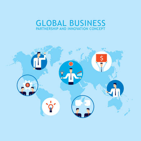 Global Communication Social network Partnership Success of business people concept Vector illustrationのイラスト素材