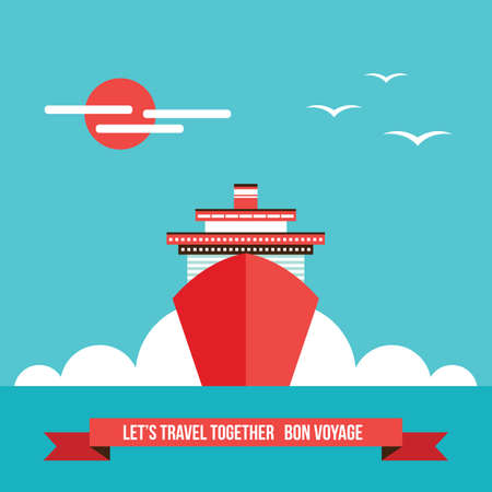 Cruise liner ship Colorful background Travel Tourism Vacation concept illustrationのイラスト素材