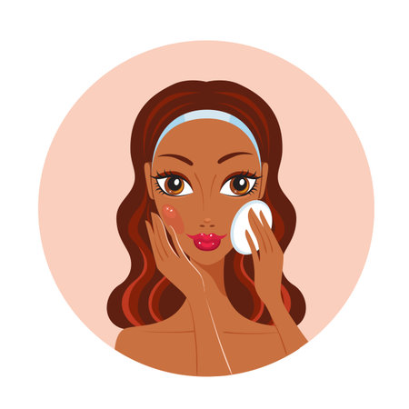 African American woman removing make up look happy and beautiful Vector illustrationのイラスト素材