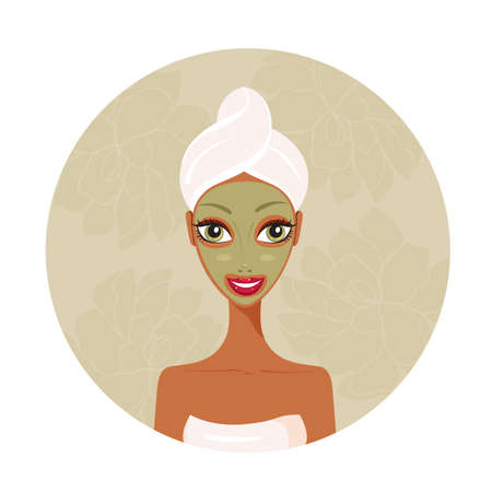 Beautiful happy woman with face mask Spa Skin care concept Vector illustrationのイラスト素材
