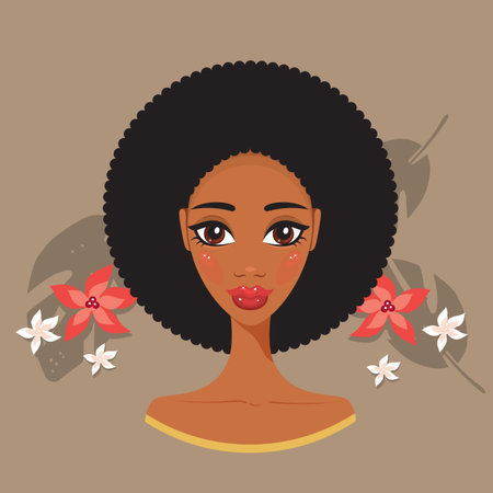 Young beautiful black woman African spa and beauty treatment concept Vector illustrationのイラスト素材