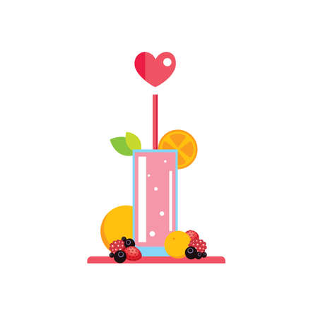 Fresh summer drink Smoothie Juice Cocktail with fruits and berries Vector illustrationのイラスト素材