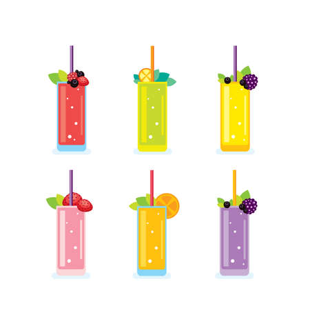 Fresh summer drinks Smoothie and Juice glasses Vector illustrationのイラスト素材