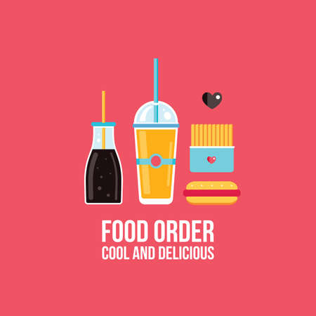 Fast food icons set French fries Hot dog and Drinksのイラスト素材