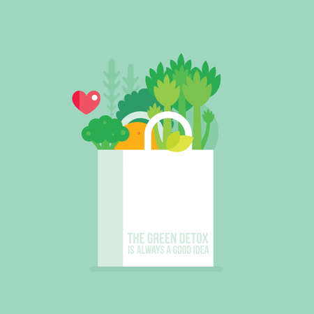Bag with healthy food Vegetables Fruits and greensのイラスト素材