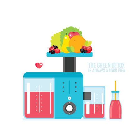 Making fresh healthy organic smoothie juice Kitchen appliance Juicer Blender Vector illustrationのイラスト素材