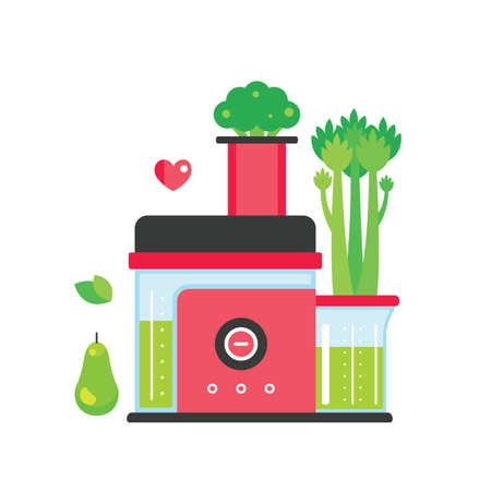 Making green juice and smoothie Colorful mixer Kitchen appliance background Vector illustrationのイラスト素材