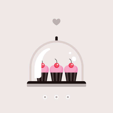 Sweet dessert Delicious cute cupcakes on tray Vector illustrationのイラスト素材