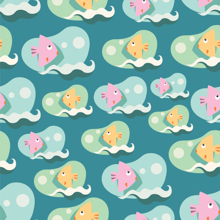 Seamless background pattern with lovely cartoon fishesのイラスト素材