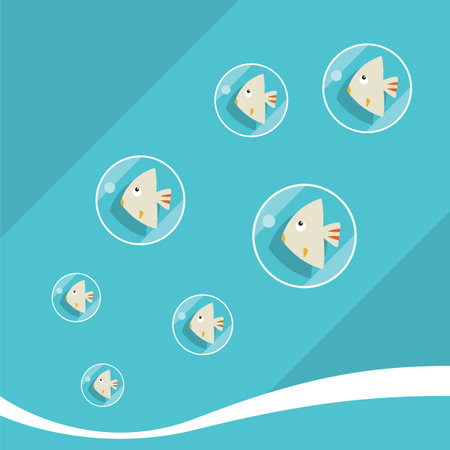 Sea life background with lovely cartoon fishes. Summer holidays concept. Vector illustrationのイラスト素材
