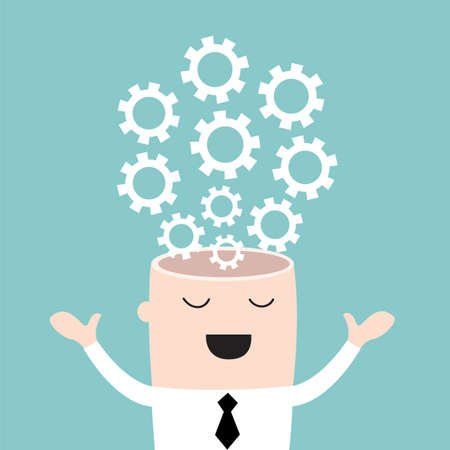 Businessman head with the gears. Brain storming, successful business idea concept. Vector illustrationのイラスト素材