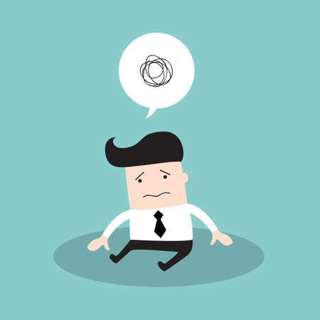 Depressed tired businessman. Sad and stressed out hard worker. Business concept. Vector illustrationのイラスト素材