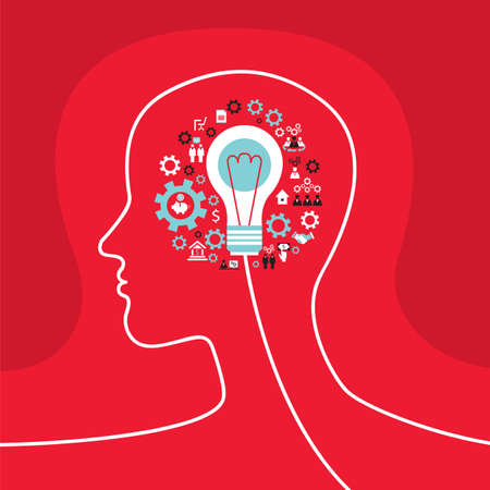 Infographics concept with head profile, brain, gears and business icons. Vector illustrationのイラスト素材