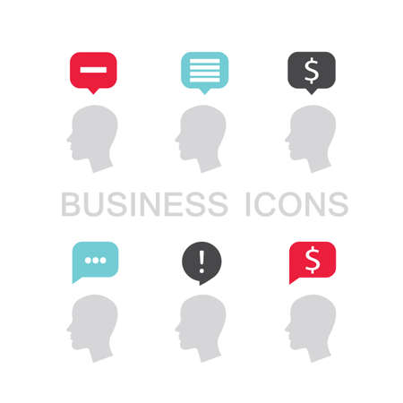Set of business icons with businessman head profile and speech bubble. Vector illustrationのイラスト素材